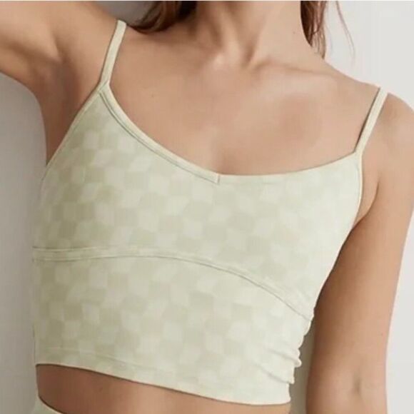 NEW NWT Madewell Flex Longline Bra Checkerboard Faded Seagrass Green XS - Picture 1 of 9